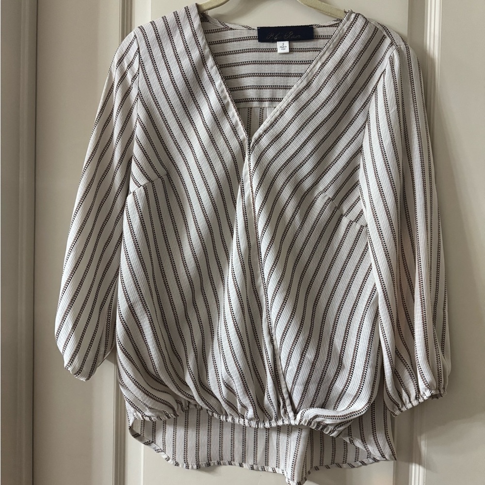 Blue Rain Brown Cream and Blue Striped Blouse